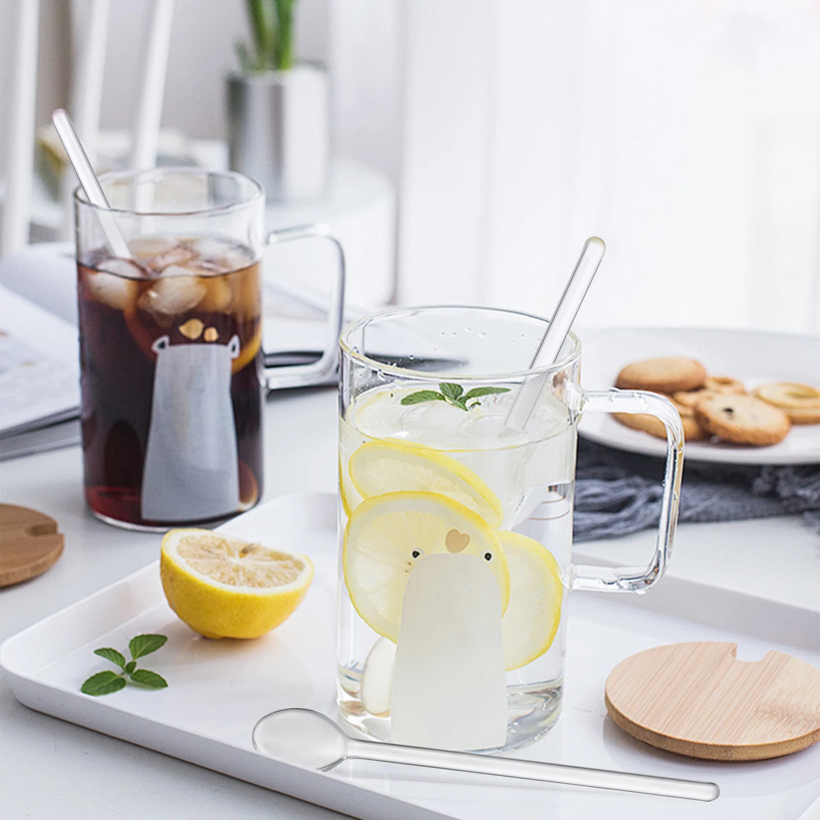 

6pcs Glass Spoons Long Handle Transparent For Coffee Tea Dessert Mixing Drinks Honey Stirring Rods Iced Tea Spoon