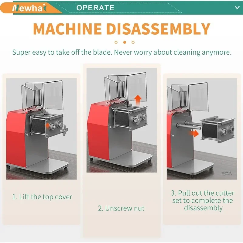 Máquina cortadora de carne Newhai de 850W, cortadora de carne comercial de 5mm/0,2 pulgadas resistente, trituradora cortadora de carne de acero inoxidable