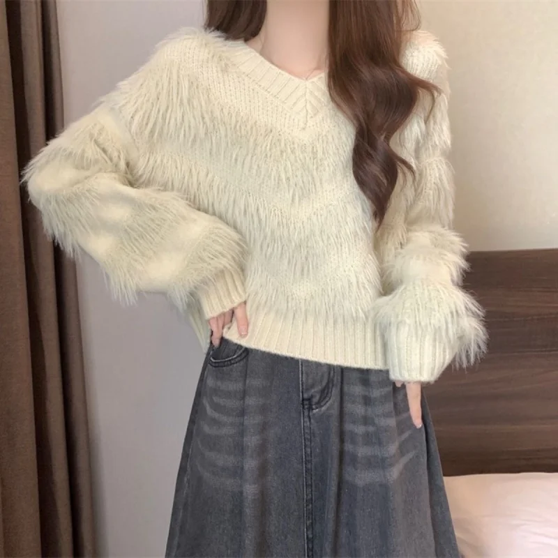 Autumn/Winter New 2024 Gentle Hairy Knitted Sweater Women\'s Korean Edition Casual Soft Sticky Sweater Bottom Coat Top