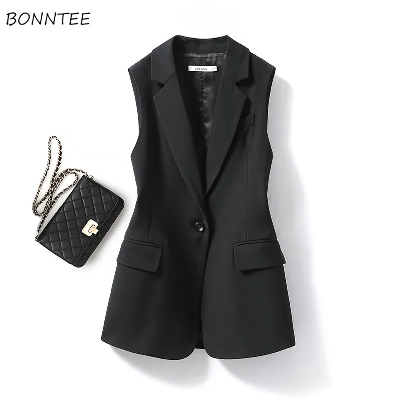 

Vests Women Solid Chic Korean Fashion Back-slit Design Popular All-match Office Lady Trendy Classic Basic Spring Autumn Outwear