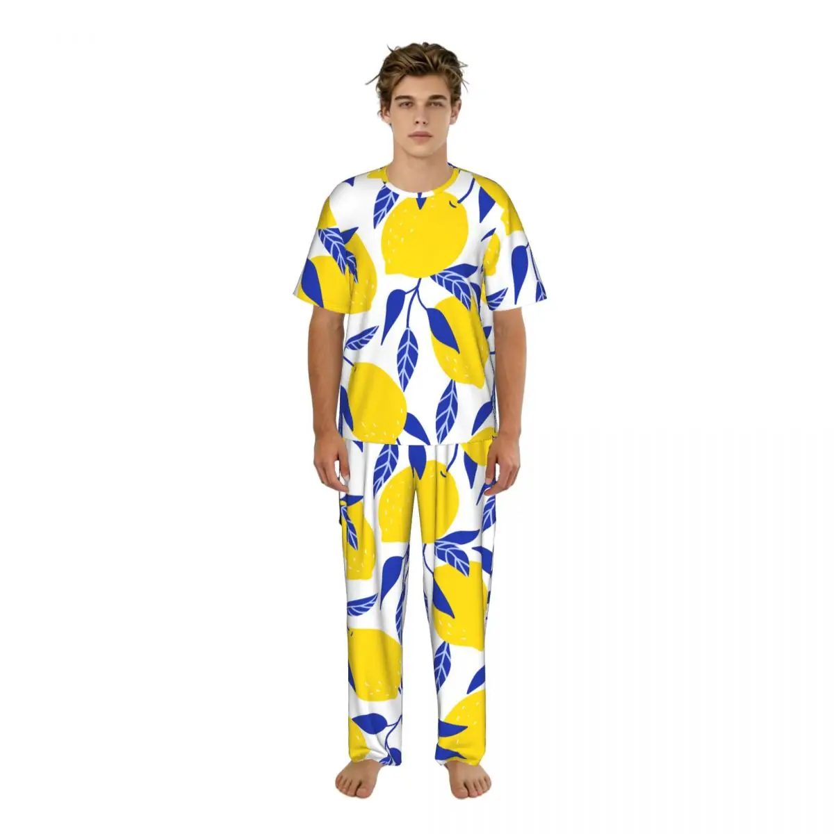 

Men Pajamas Set Lemons Short Sleeve Spring Summer Lounge Sleepwear Male Nightwear