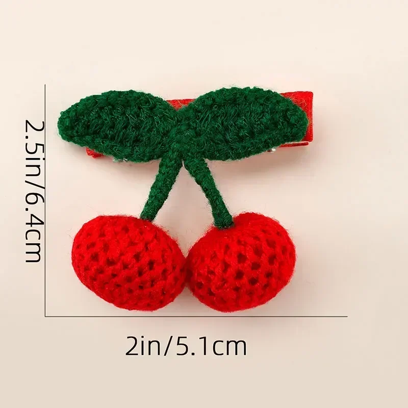 Oaoleer 2Pcs Red Cherry Hair Clip For Baby Girls Cute Knitted Hairpin Barrette Side Clip Child Headwear Fashion Hair Accessories