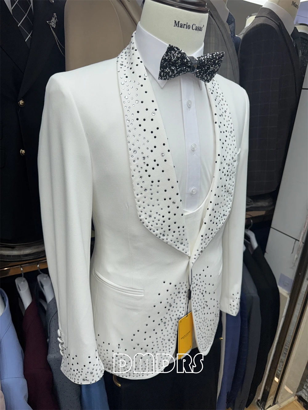 Latest Release Crystals Suit Set for Men XS-3XL Men's Luxury Formal Suit Set, 3-Piece Tuxedo Set, Blazer Vest Pants Set Slim Fit