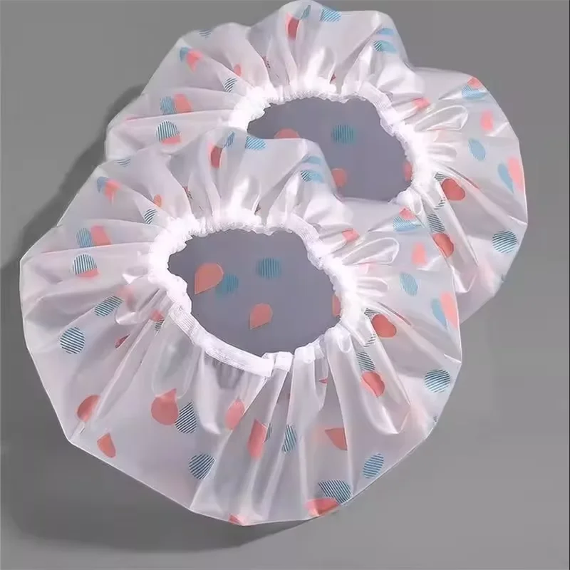 6 Pieces/Lot Shower Cap Translucent Elasticity Women's Household Shower Cap Waterproof Plastic Shower Cap Durable Random Color