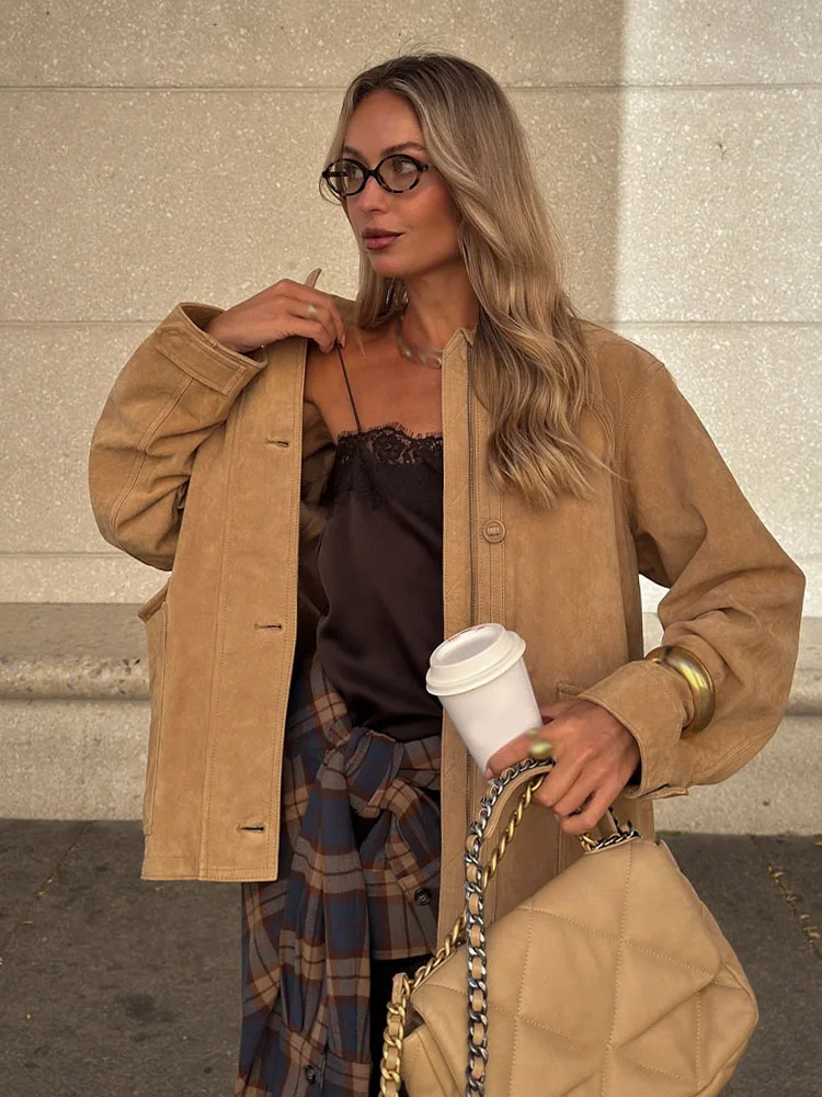 HH otoño moda mujer chaquetas sólido cuello vuelto bolsillos de manga larga de un solo pecho mujer Casual abrigos sueltos