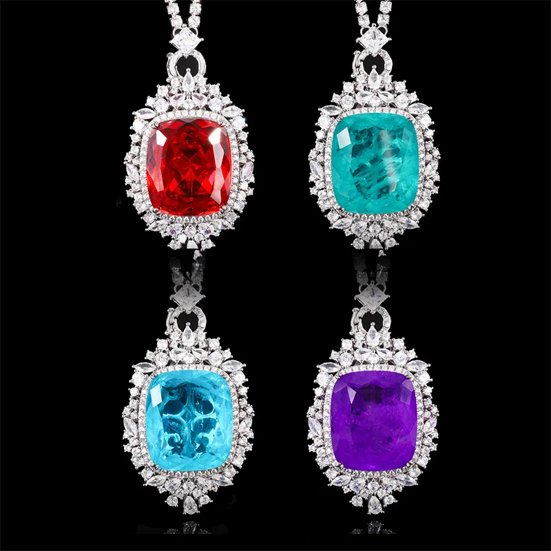 New Jewelry Gold-Plated Orange Zircon Gemstone Fat Square Pendant Necklace *23