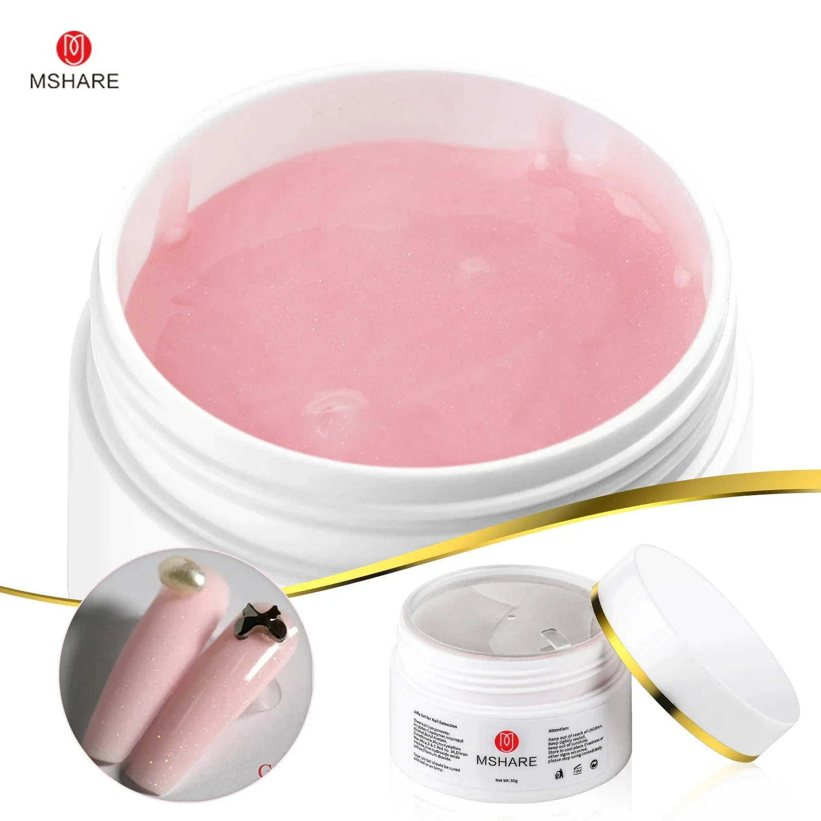 MSHARE 50g Shimmer Pink White Acrylic Gel Extension Acryl Hard Gel Nails Sculpting Gel Nail Construction Professional