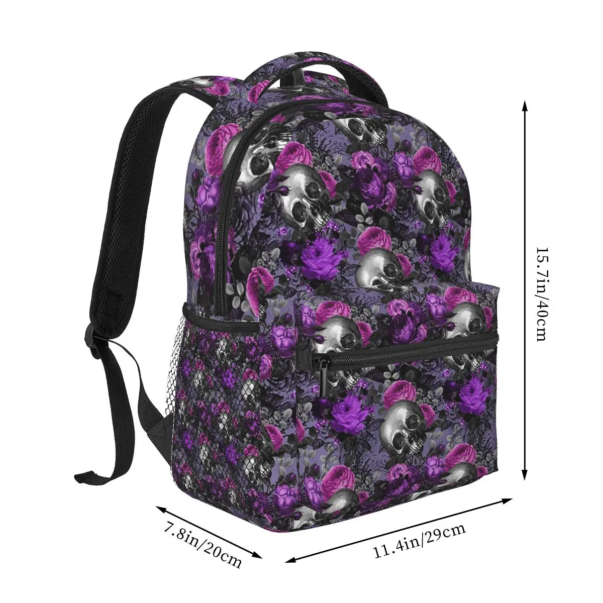 Gothic Violet Flower Skull Student Backpack School Bag Hiking Travel Daypack for Boys Girls Fashion Bookbag Shoulder Bags
