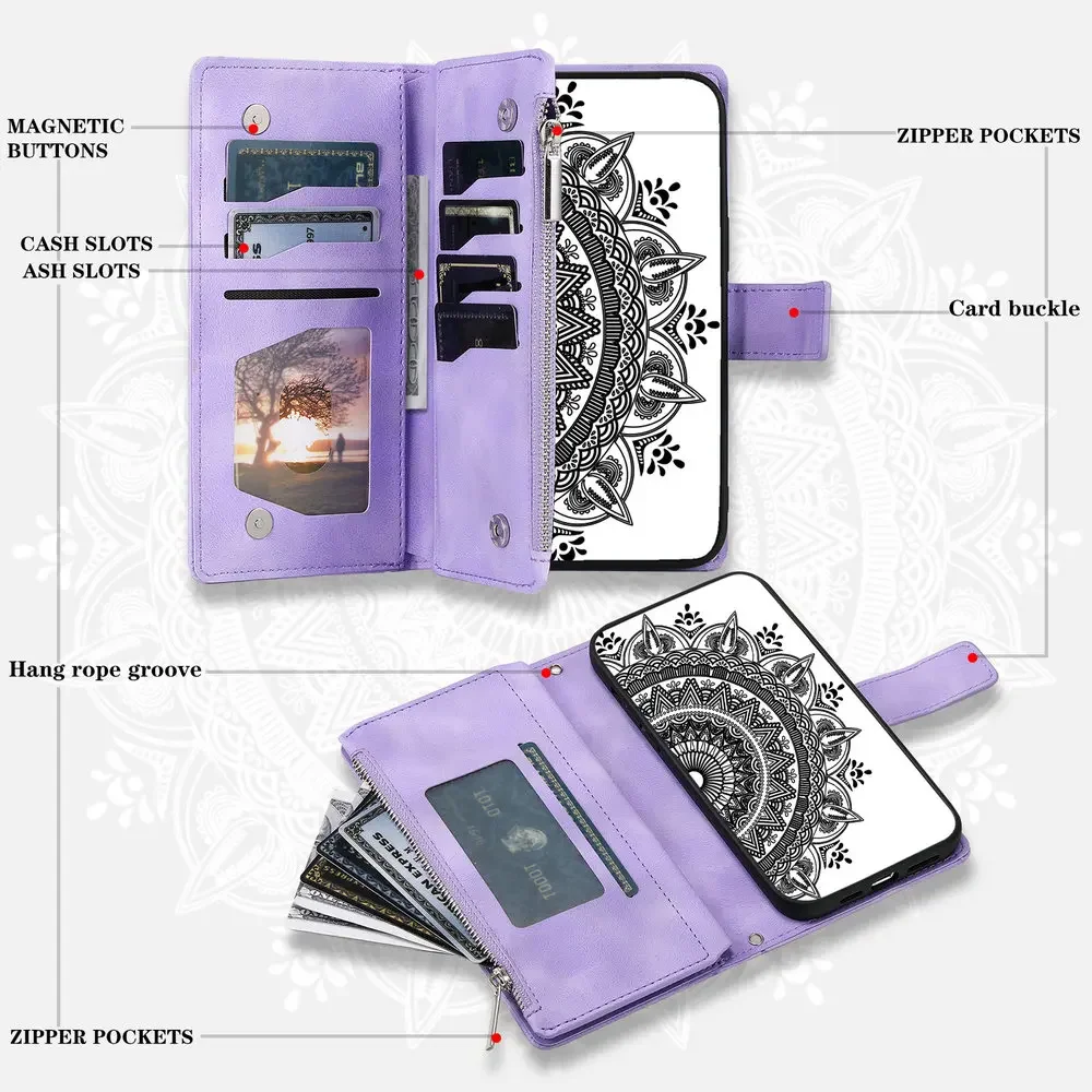 

Zipper CrossBody Wallet Case for OPPO Find X7 Ultra 5G Luxury Cover Multi Card Slot Book Funda Find X7 Ultra Case FindX7 Ultra