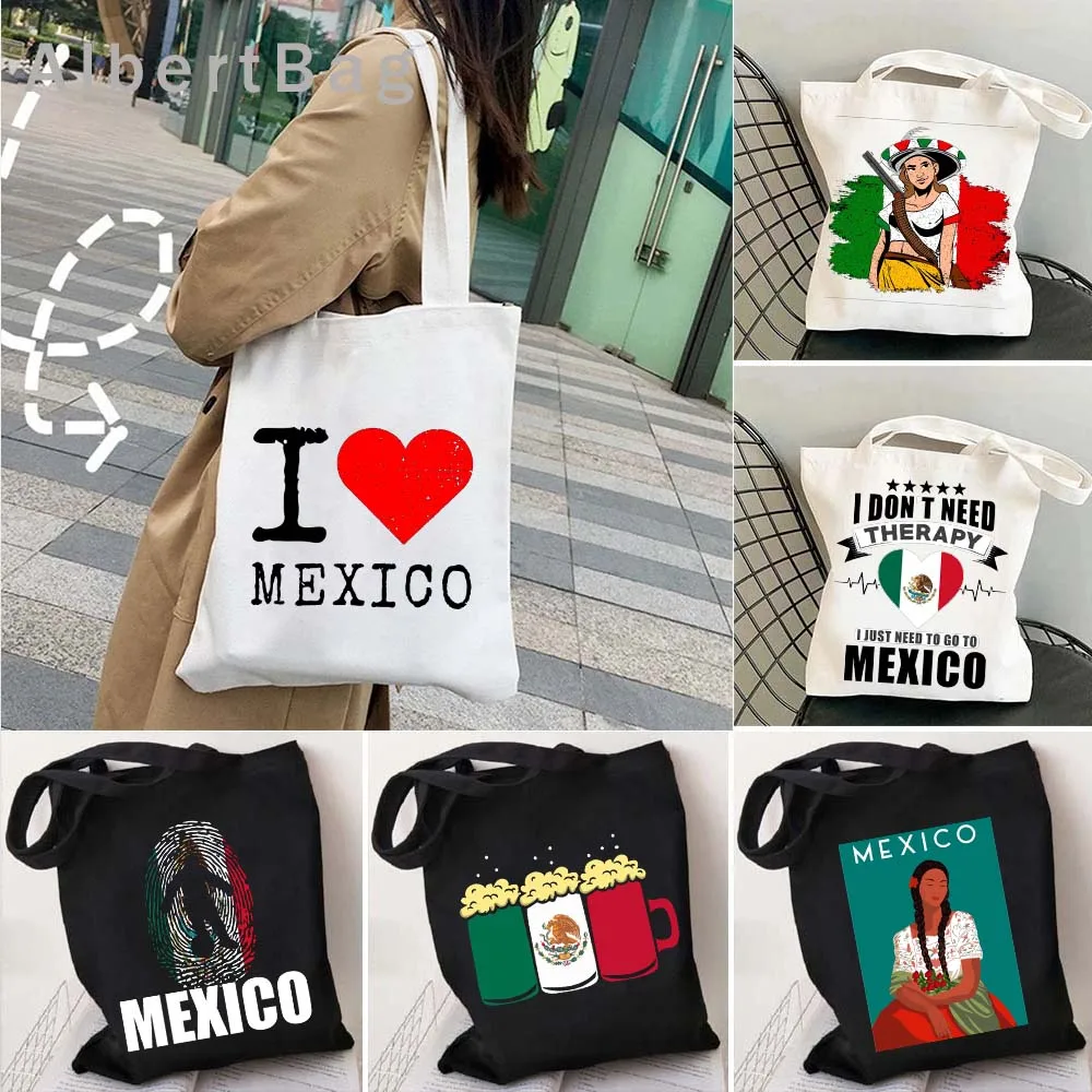 

Mexico Flag Map Beer Football La Adelita Mexican Girl Shopper Canvas Tote Bag Love Heart Tacos Soccer Gifts Latina Girl Handbags