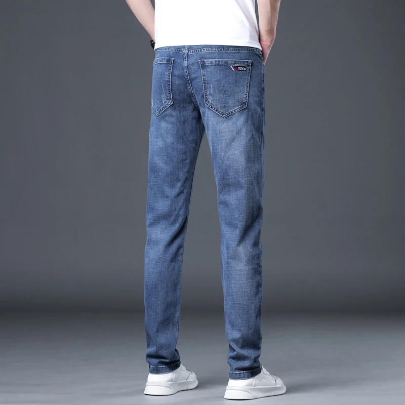 Spring Summer New Versatile Fashion  Men's Elastic denim pants with small straight  cargo pants men  jeans for men  clothing
