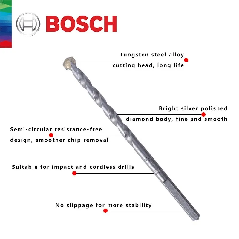 Bosch Original 1Pcs Multifunctional Impact Drill Bits Home Concrete Brick Wall Drilling Triangle Shank 5Pcs Masonry Bit Set