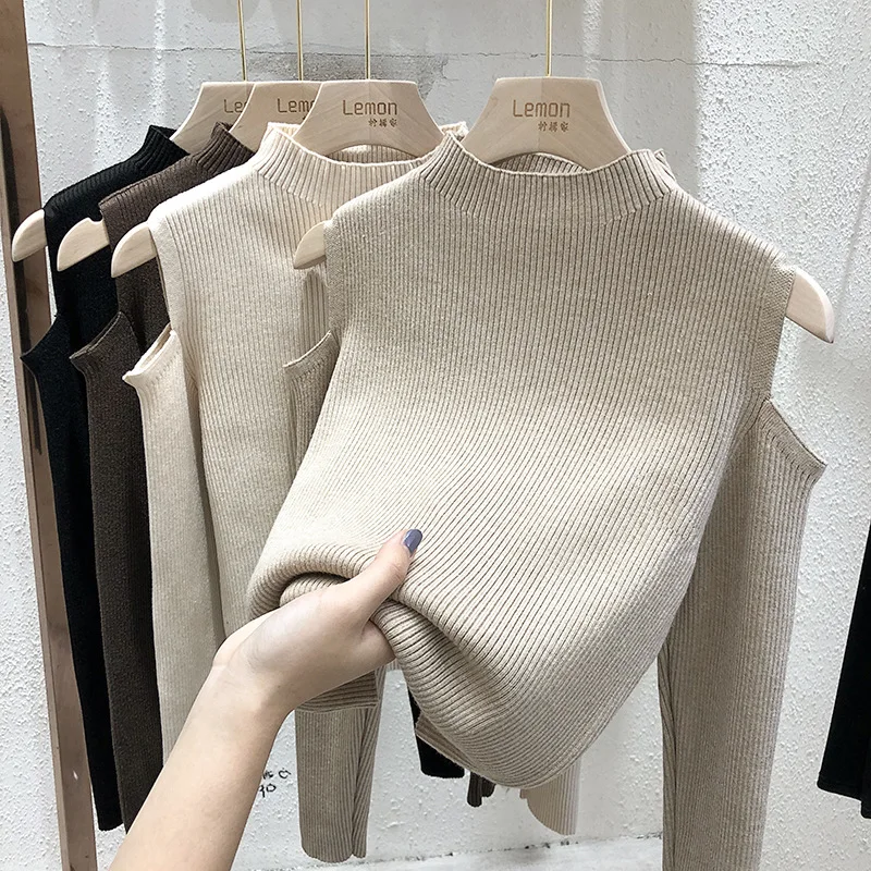 Girl Sweater Spring Autumn 2024 New European Round Neck Cultivate Oneself Hollow Out Strapless Tops Bottom Layer Shirt Casual