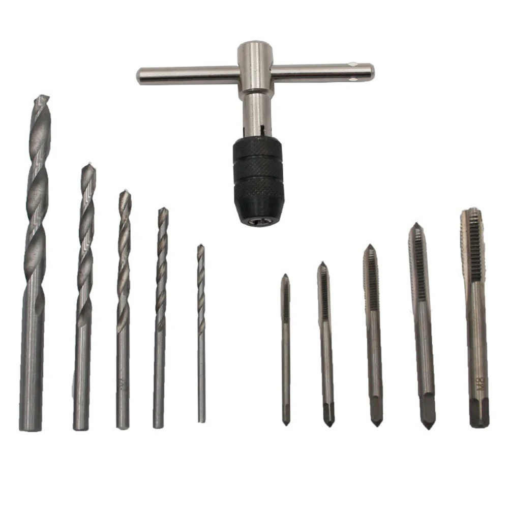 T-Handle Tap-Wrench Set For M3 - M8 Threading Hand Tap/ Tool Kit With 4 HSS Twist Drill Bits For Metal Wood
