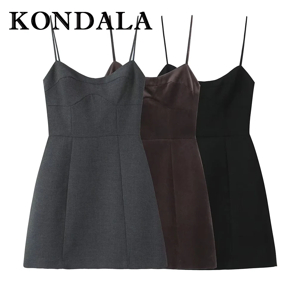 KONDALA Chic Sexy Cami a-ligne Mini femme robe mode 2025 soirée robe de noël Mature Sexy fête gris élégant robes