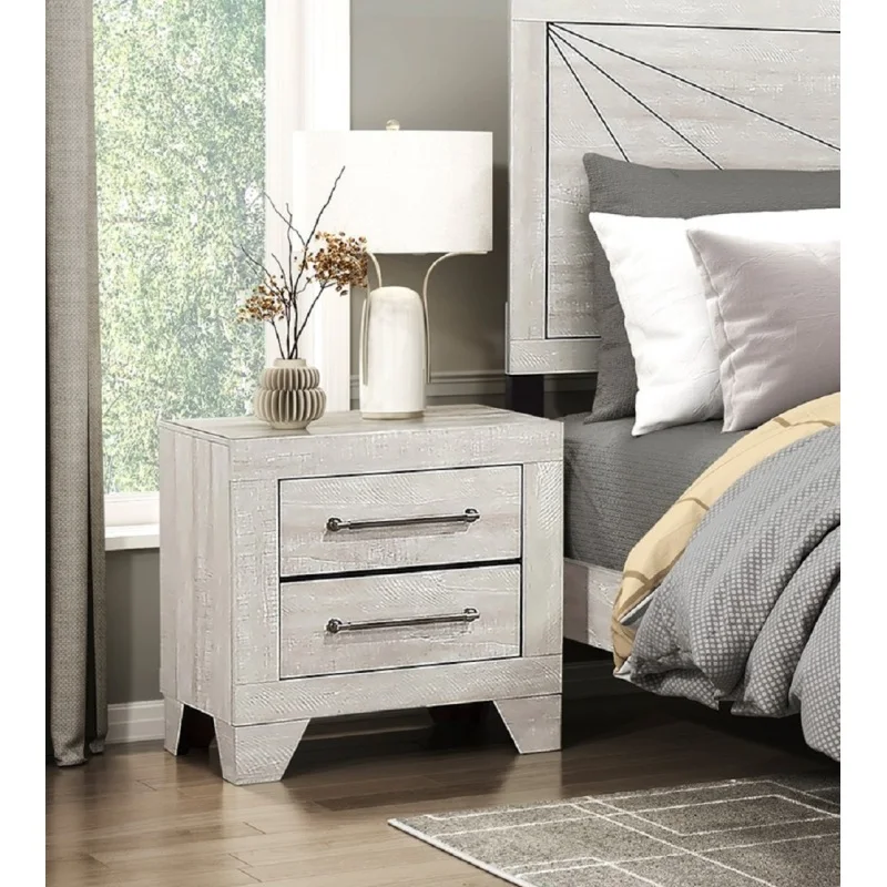 

Contemporary Gray Oak Finish Nightstand with 2x Drawers Wooden Bedroom Furniture 1pc
