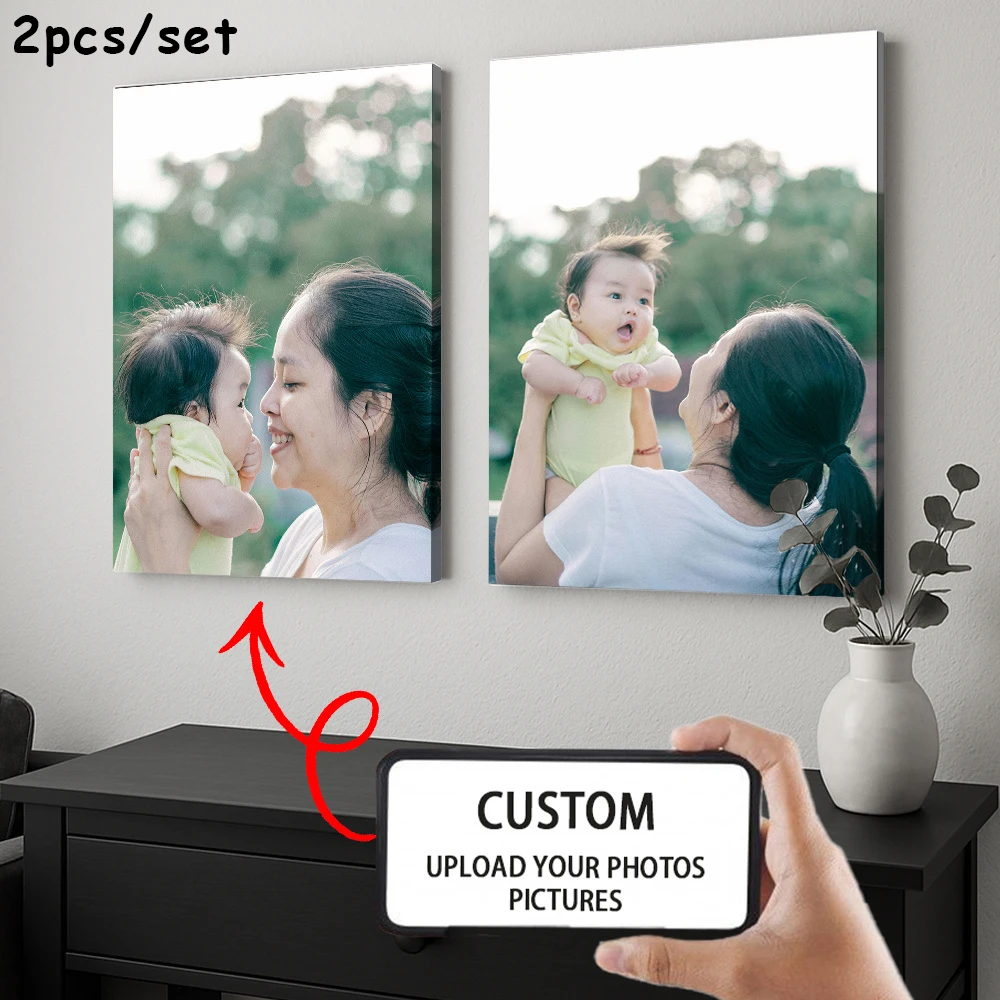 2 Stück/Set individueller Leinwanddruck, personalisiertes Foto, geeignet für Familienleben, Haustiere, Landschaft, Paar, Hochzeiten, Heimdekoration, Poster, Geschenke