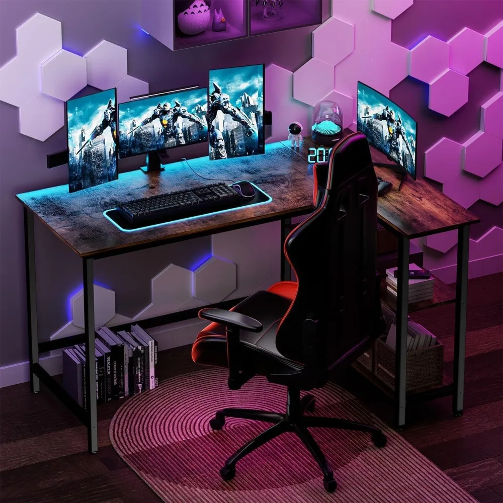 L Shaped Gaming Desk, Computador Canto Desk, Home Office Escrita Tabela com Prateleira, Espaço Saving Workstation, 43"