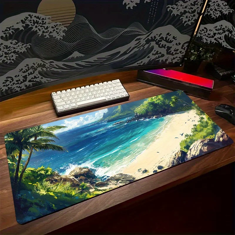 لوحة ماوس ألعاب على الشاطئ، تصميم على شاطئ البحر، مادة مطاطية غير قابلة للانزلاق، حصيرة لوحة مفاتيح XXL، مثالية لتزيين سطح المكتب في عيد الميلاد #2
