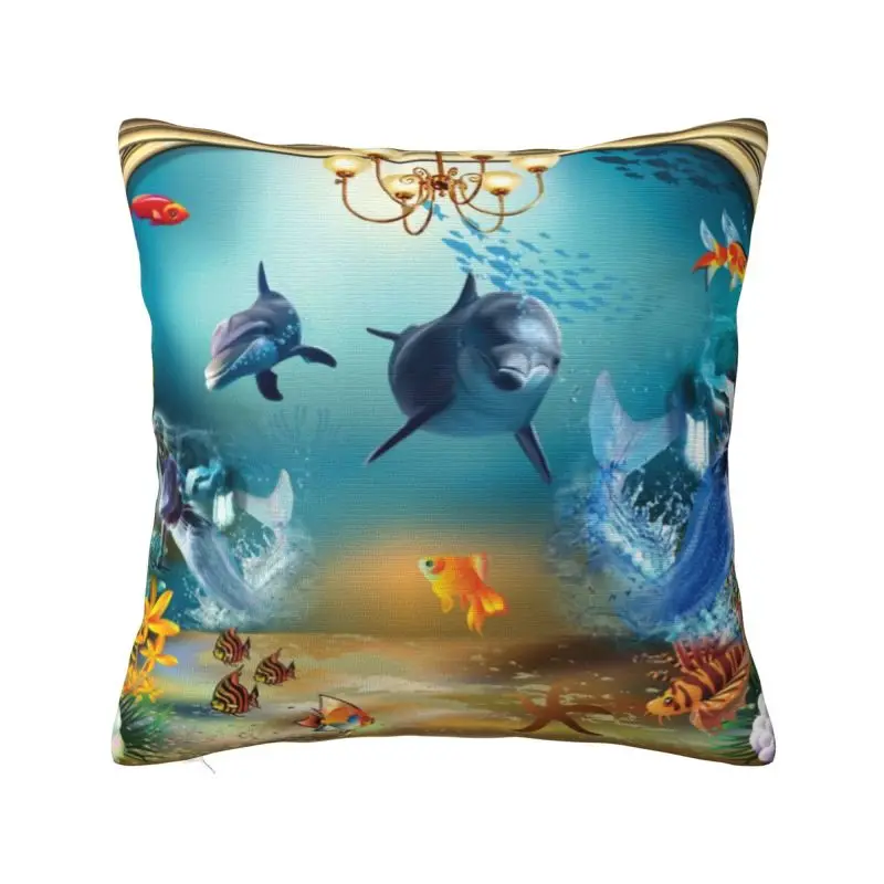 Custom Luxury Dolphins Drawing Three Collection Cushion Cover Polyester Throw Pillow Case for Sofa Square Pillowcase Home