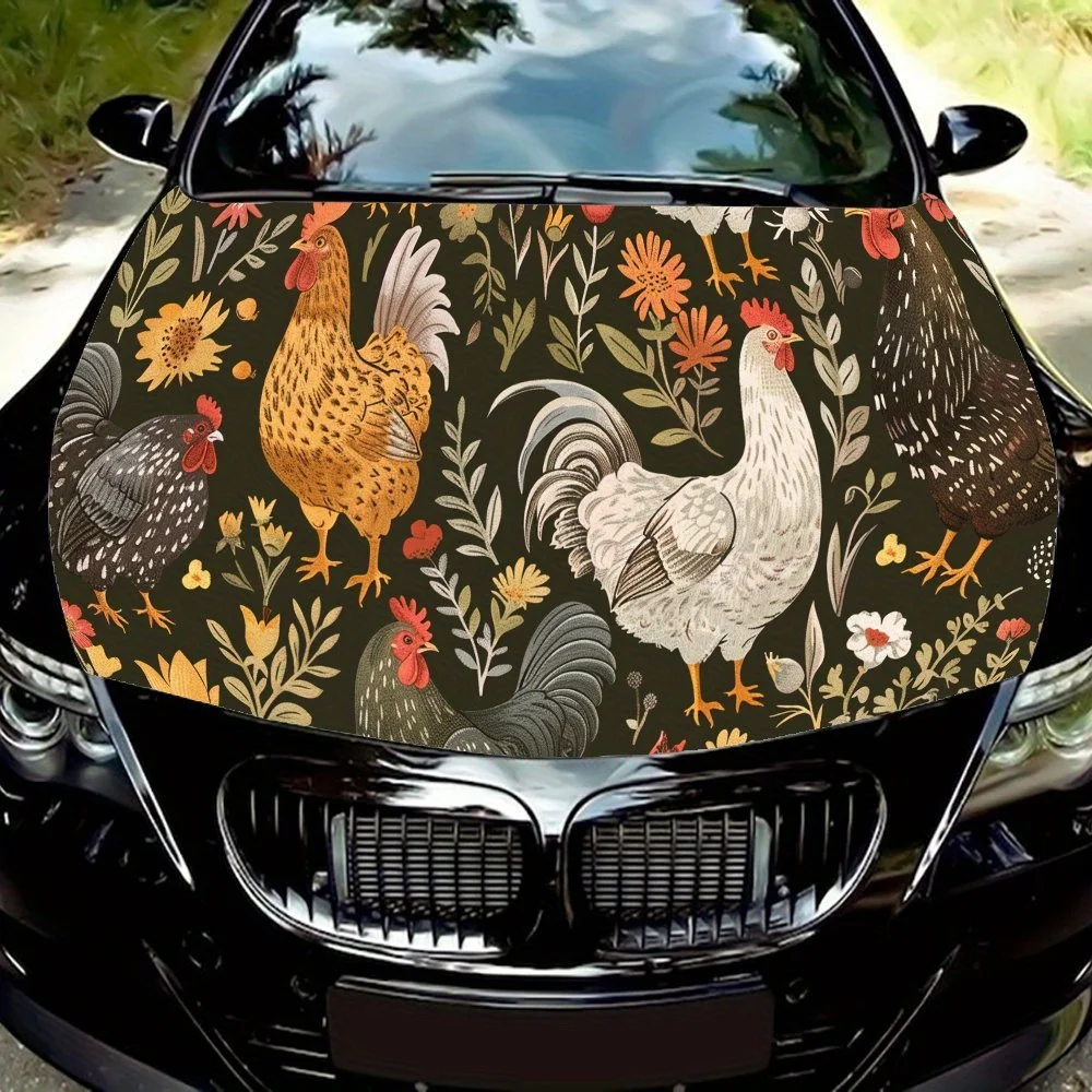 

Flower Blooming in A Flock of Chickens Car Hood Vinyl Wraps Sticker, Car Engine Decal, Waterproof Self-adhesive Car Packaging Co