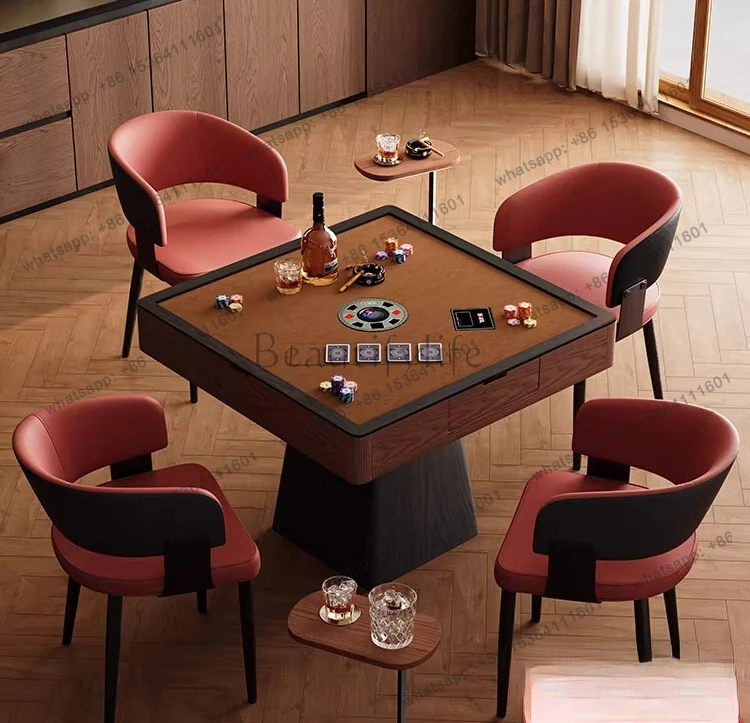 Medieval solid wood egg table dual-purpose multi-functional mahjong table with turntable