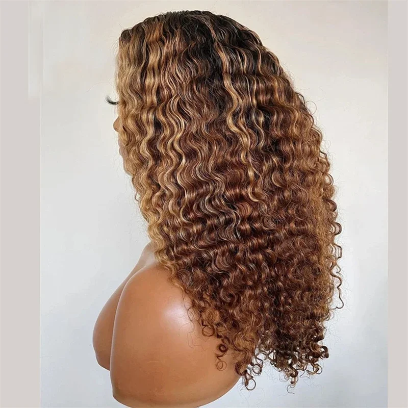 Ombre Brown Blonde U Part Wig 100% Human Hair Unprocessed Ombre Loose Deep Curly VPart Women's Wig None Lace Full Machine Made