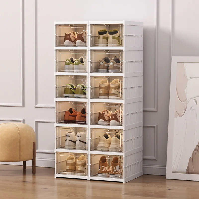 

Folding Shoe Cabinet Transparent Dustproof Shoe Box No Installation Shoe Organizer Doorway Shoes Rack