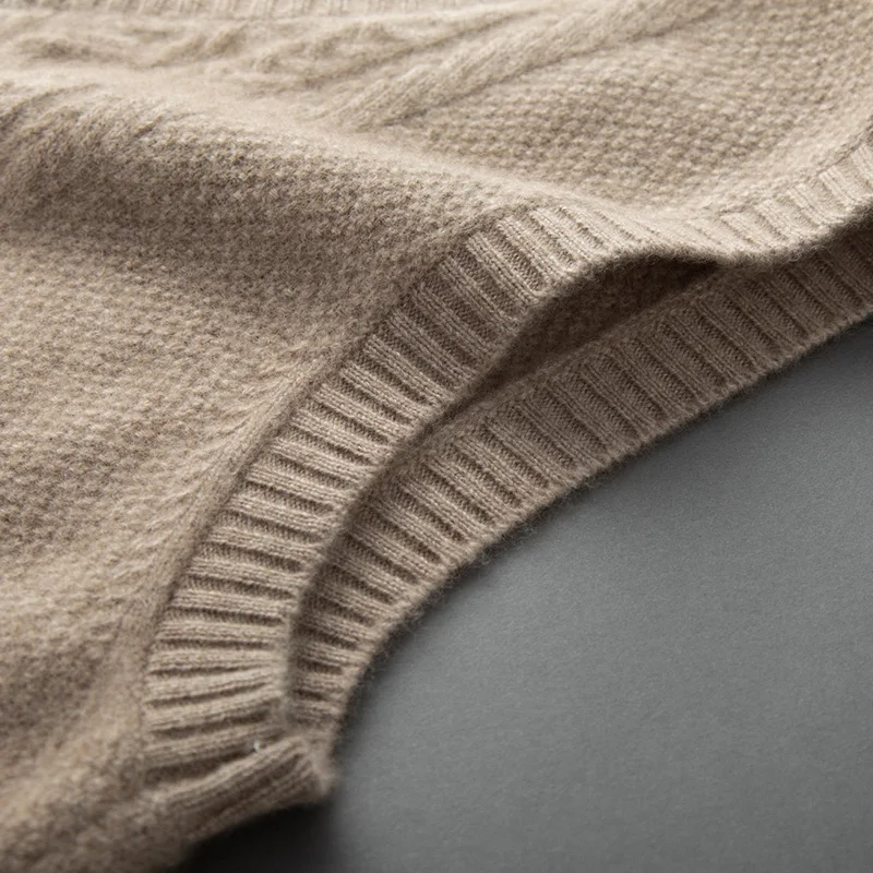 Autumn Winter 100% Cashmere Knitted Sweater V-Neck Sleeveless Pullover Smart Casual Basic Men's Clothing Thick Soft Warm Vest