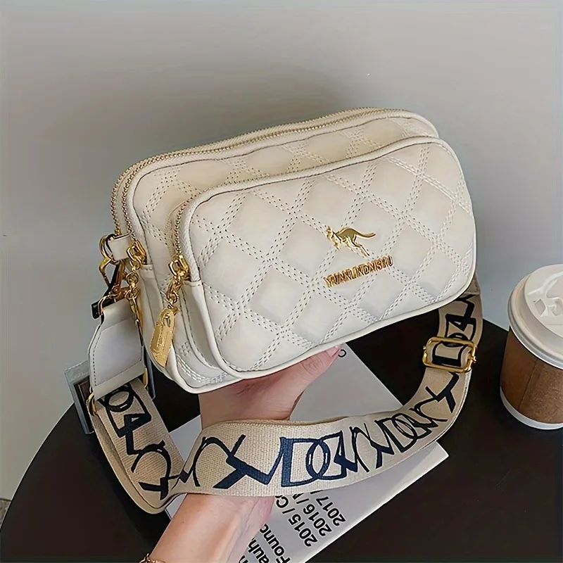 Ladies' Leather Three-layer Crossbody Bags Versatile Diamond Grid Solid Color Metal Shoulder Bag Suitable for Commuting Banquets