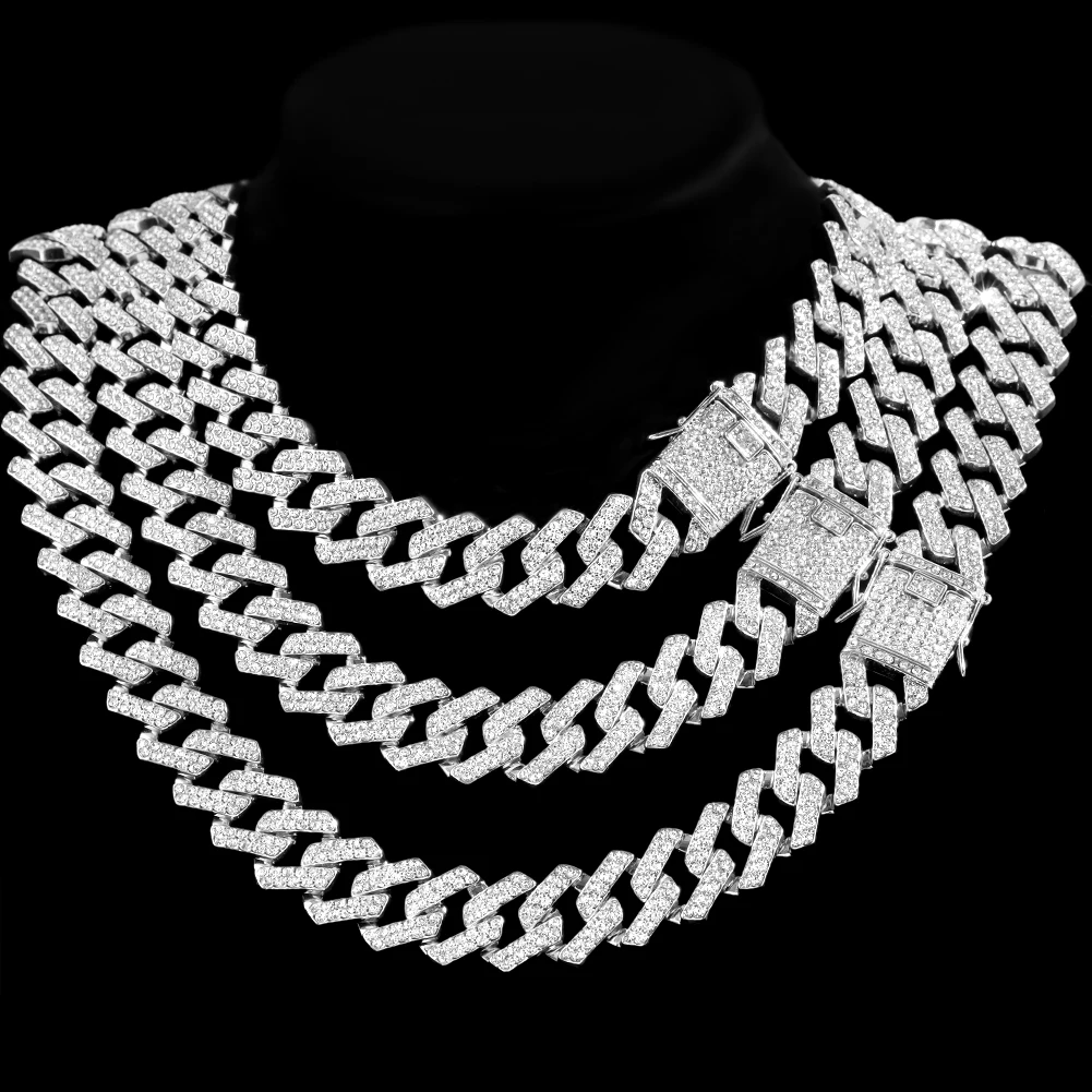 13/14/20MM HipHop Iced Out Kette Cuban Link Kette Halskette Für Männer Gold Silber Farbe Strass Pflastern männer Geburtstag Schmuck Geschenk