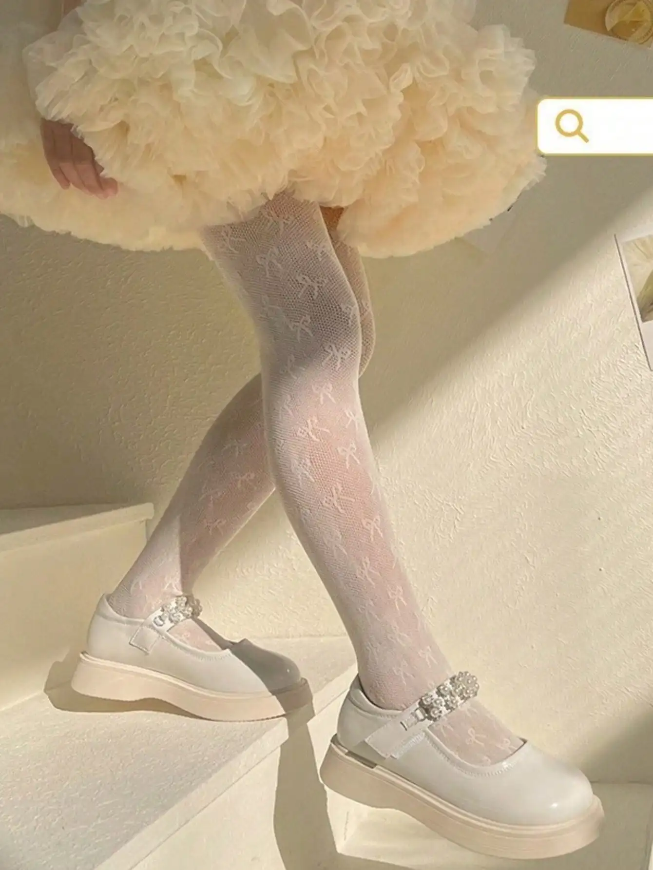 

White Butterfly Jacquard Net Tights for Girls, Spring Summer Snug Fit