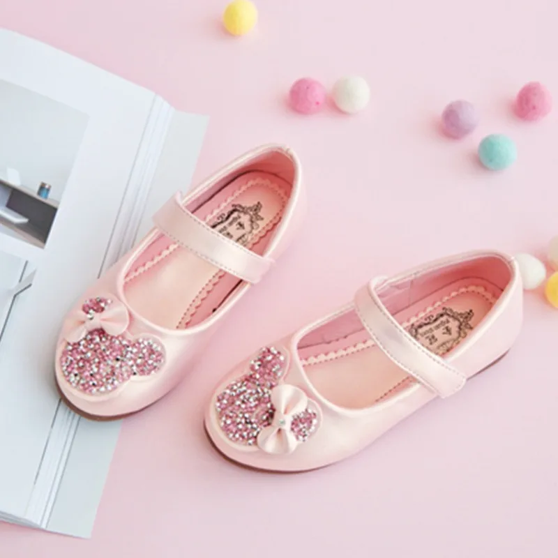 Girls Leather Shoes for Party Wedding Children Rhinestone Shoes Kids Princess Sweet Shoes 2024 Spring Autumn Brand Classic 26-38