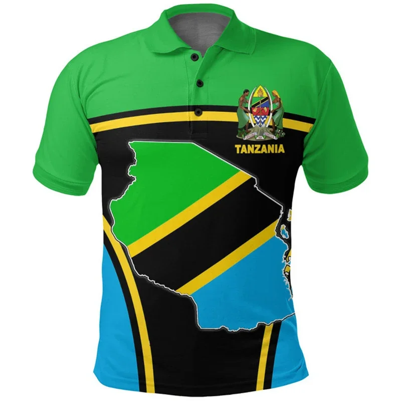 Tanzania Flag Map 3D Printed Polo Shirts For Men Clothes Africa Country Dashiki POLO Shirt National Emblem Short Sleeve Male Top