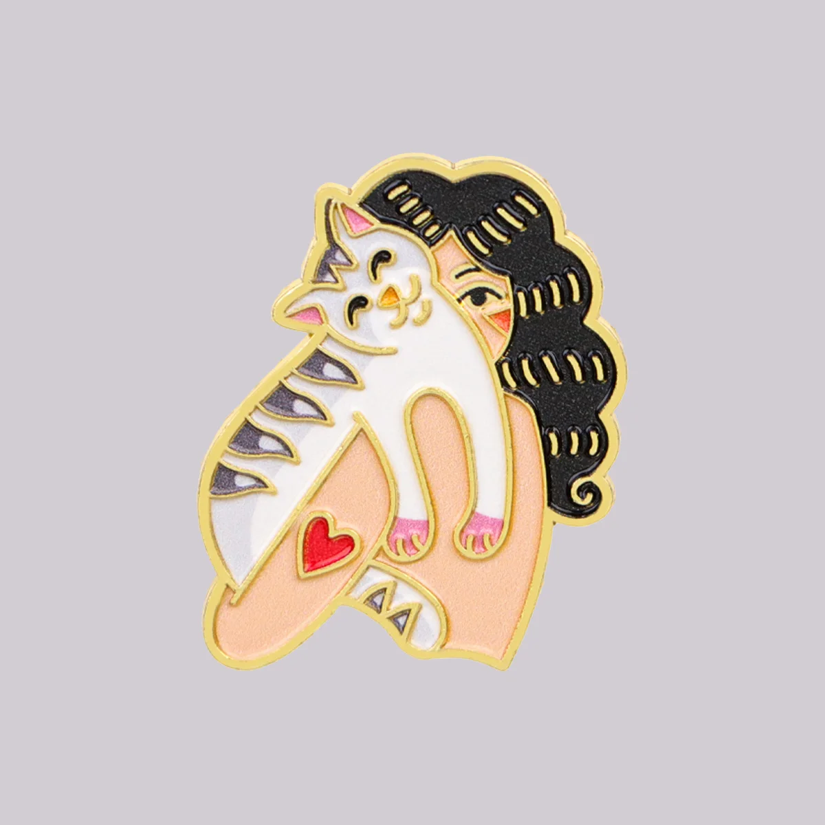 Lovely Curly‑Haired Girl Hold White Cat Enamel Pin Cute Brooch Lapel Pins Badge on Backpack Accessories Funny Jewelry Gifts