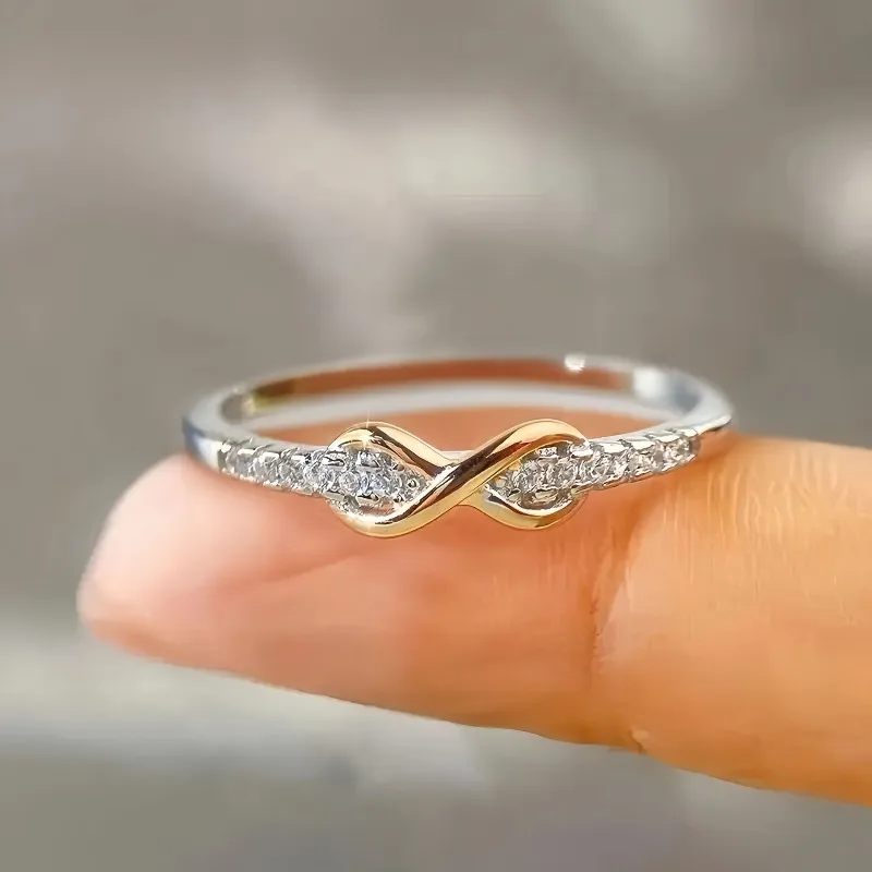 Lucky Number‑8 Women Ring Simple Single‑Row Cubic Zircon Tail Ring European American Trendy Fashion Finger Jewelry Gift
