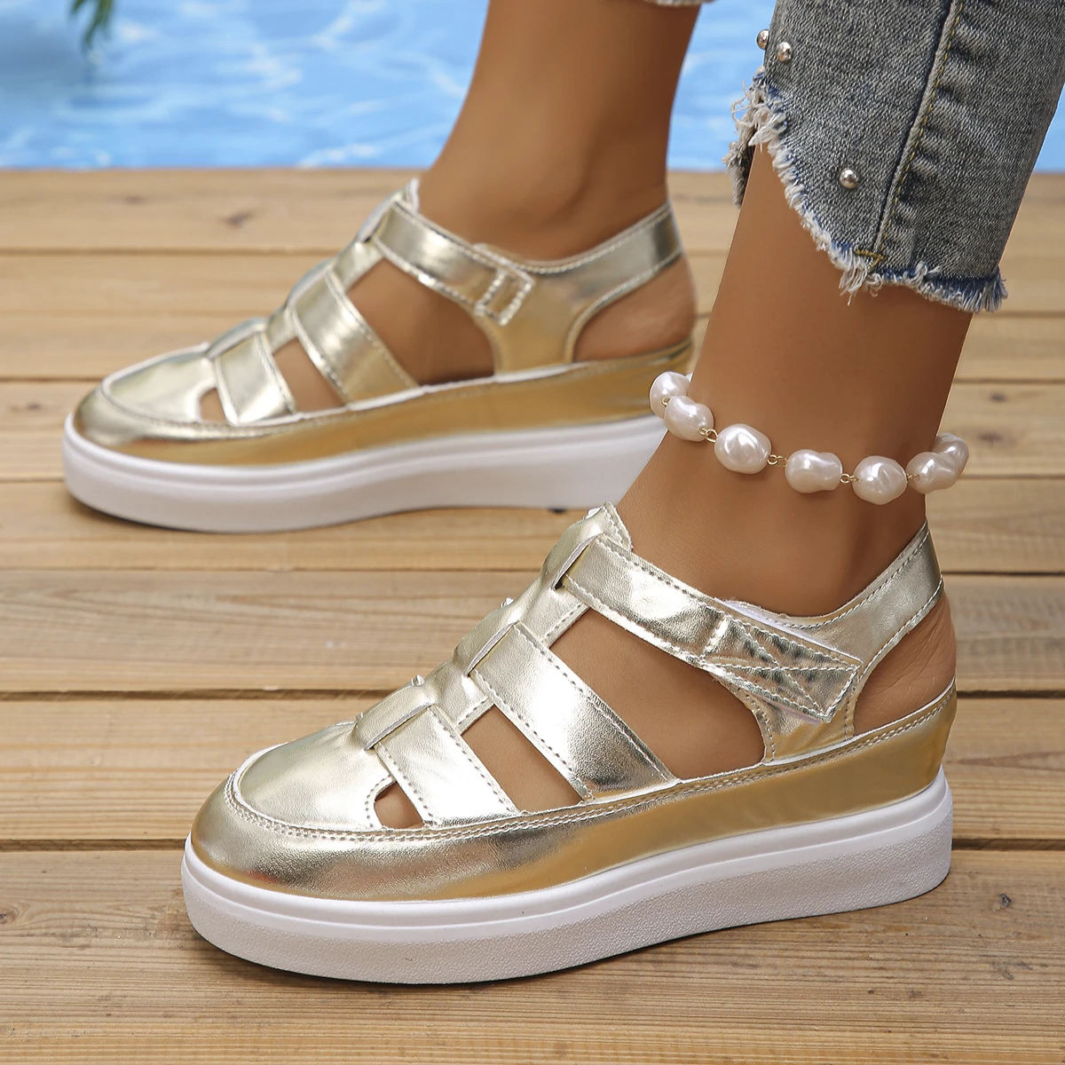Women Sandals Summer Casual Fashion New Slope Heel Sandals Women Thick Soled Anti Slip Beach Shoes for Women Sandalias De Mujer