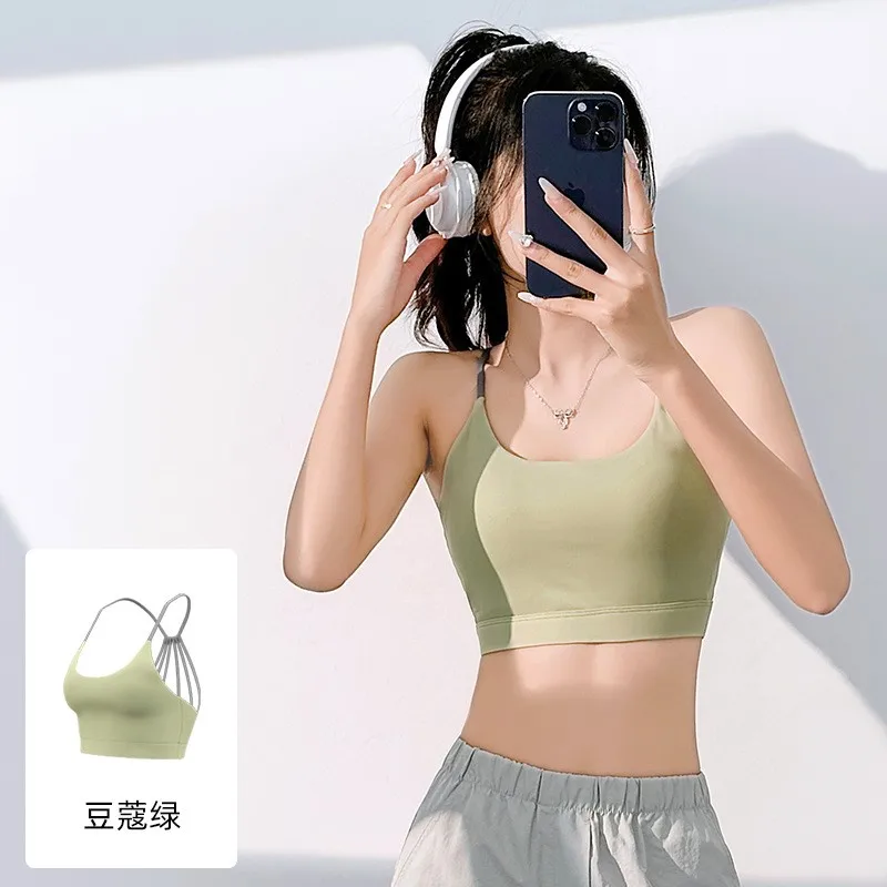 Women Gym Sport Bra Outdoor Jogging Leisure Commuting High Elasticity Sports Bra With Chest Pad Yoga Fitness Underwear Tank Top