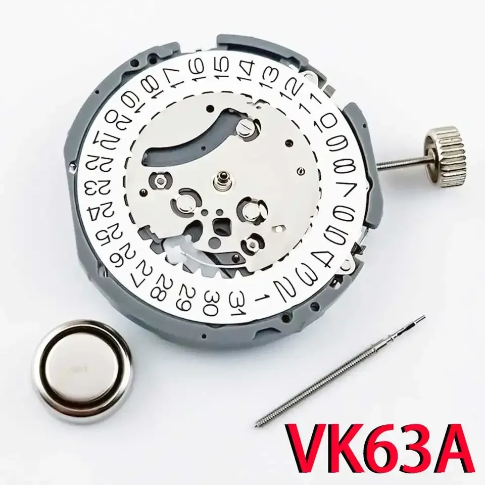 High Quality Genuine VK63A Chronograph Quartz Movement with Battery Original Mechanism VK63 VK61A VK67A Mod Replace Movement