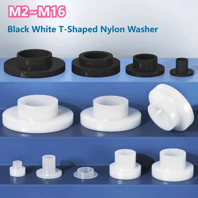 Black White T-Shaped Nylon Washer Plastic Step Spacer Concave Convex Screw Bushing Sleeve Insulation Gasket M2M3M4M5M6M8M10-M16