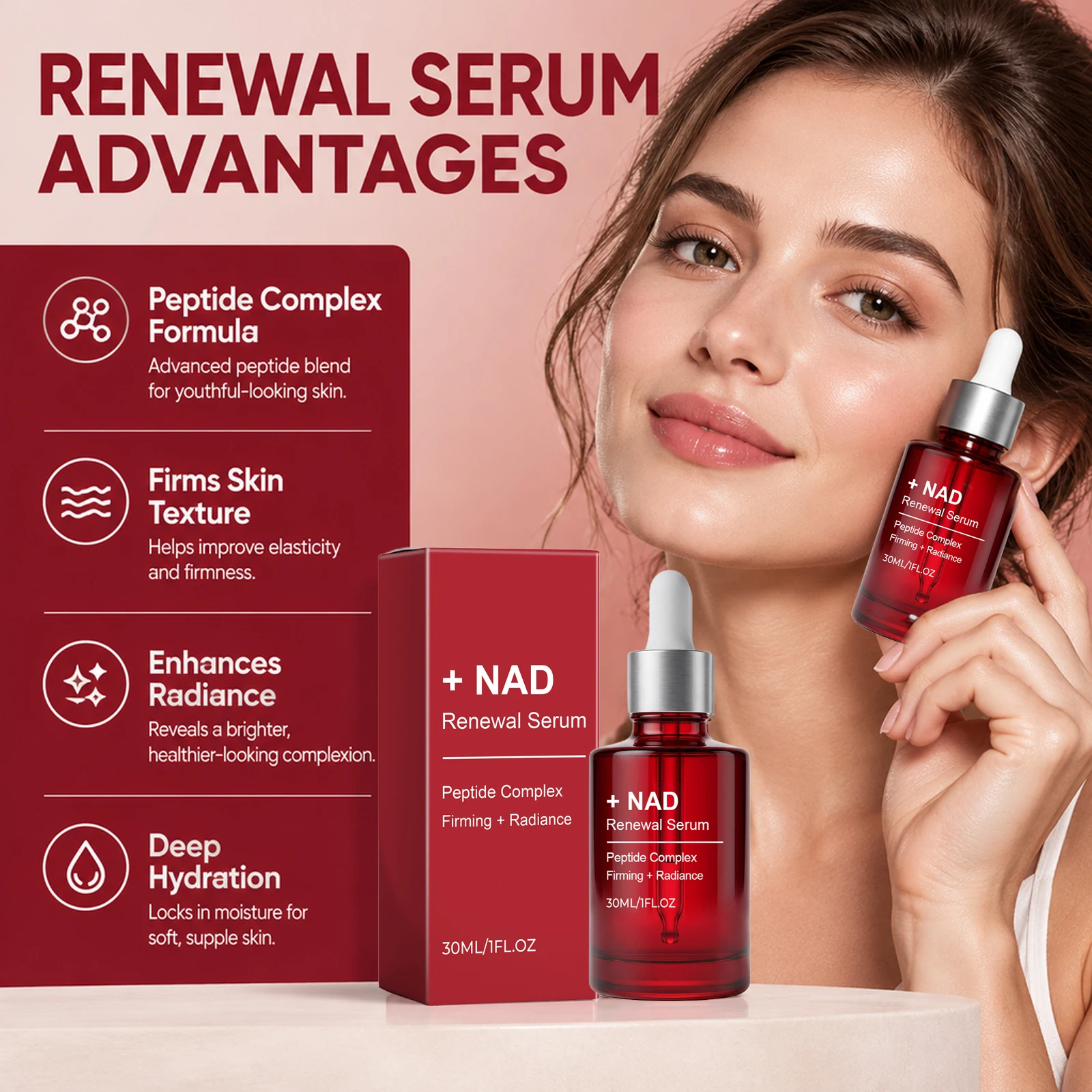 NAD Peptide Firming Serum Boost Skin Elasticity Improve Skin Texture Anti-Aging Reduce Fine Lines Skin Revitalizing Face Serum