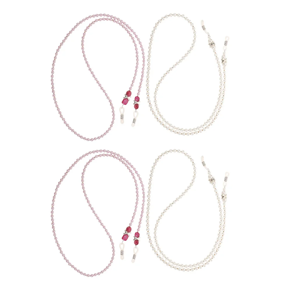 

4Pcs Beaded Faux Pearl Eyeglass Chains Chic Glasses Necklaces Lightweight Eyewear Strap Travel Sunglasses Chain for Women