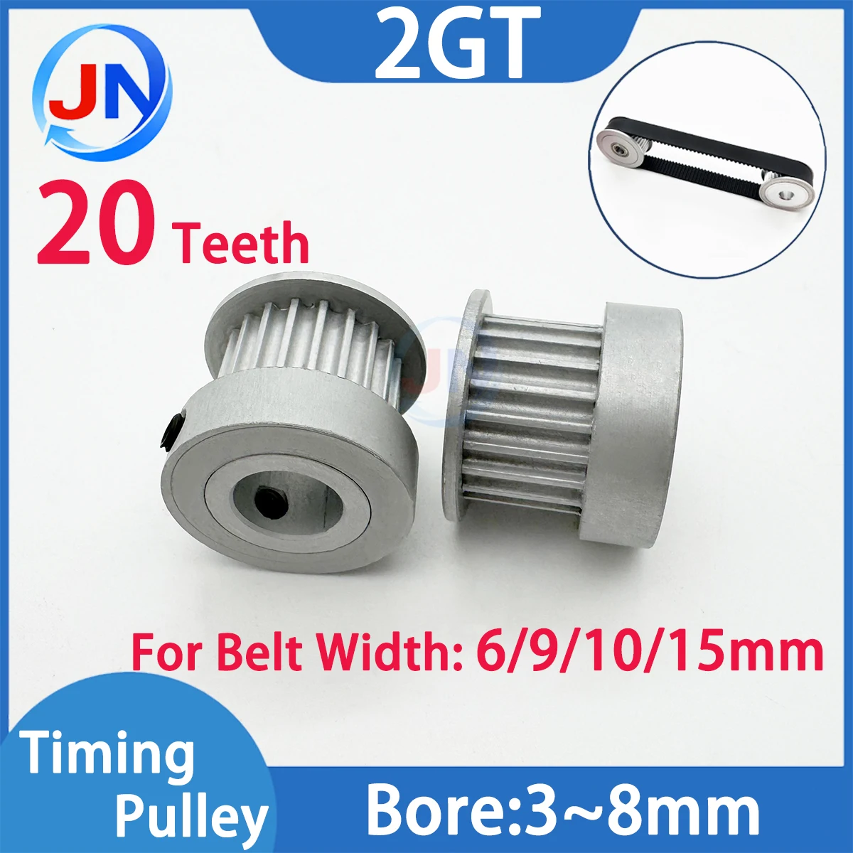 2GT Timing Pulley 20Teeth Bore 3/3.17/4/5/6/7/8mm for 2MGT GT2 Synchronous Belt width 6/9/10/15mm small backlash 20T 3D Printer