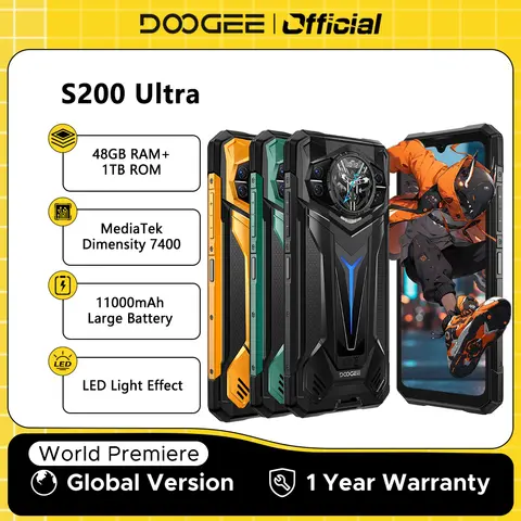 World Premiere DOOGEE S200 Ultra Rugged Phone 48GB+1TB Dimensity 7400 6.72” FHD+120Hz Screen 11000mAh Battery 66W NFC Smartphone