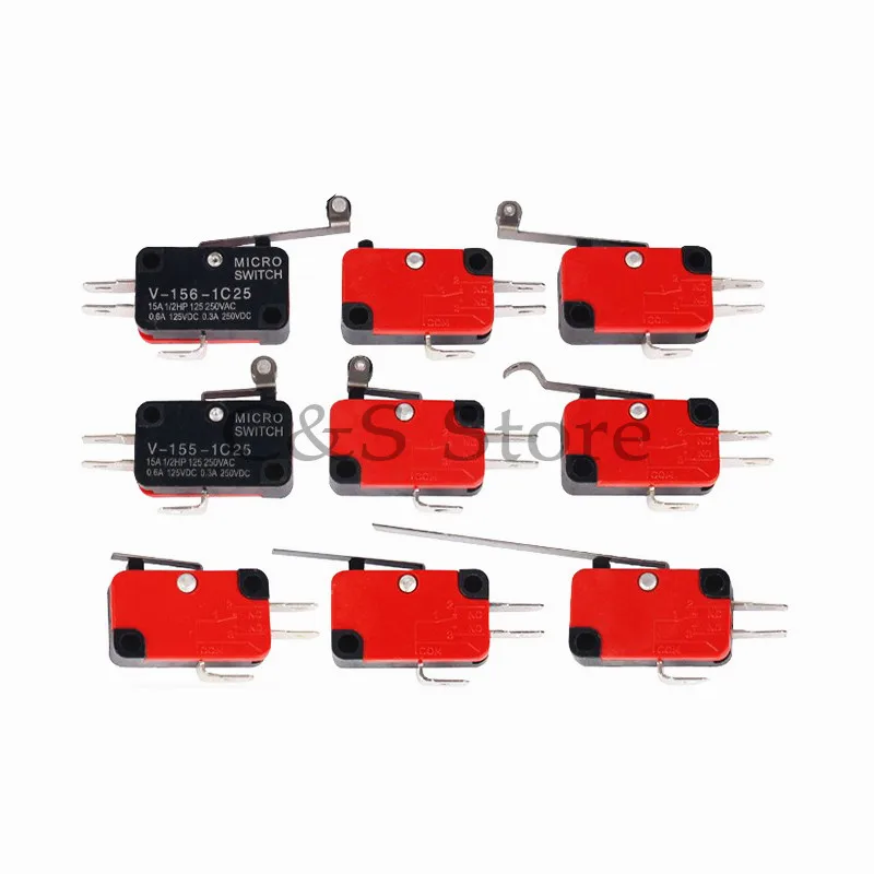 5pcs V-15 V-151 V-152 V-153 V-154 V-155 V-156-1C25 Micro Switch 16A 250VAC SPDT Momentary Travel Limit Switch 1NO1NC Lever Rolle