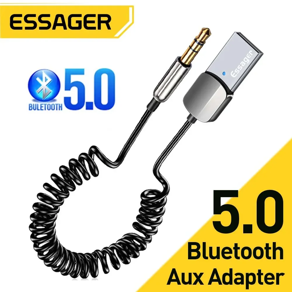 Essager Bluetooth Aux Adapter Dongle USB do 3,5 mm Jack Car Audio Aux Bluetooth 5.0 Zestaw głośnomówiący do odbiornika samochodowego Nadajnik BT