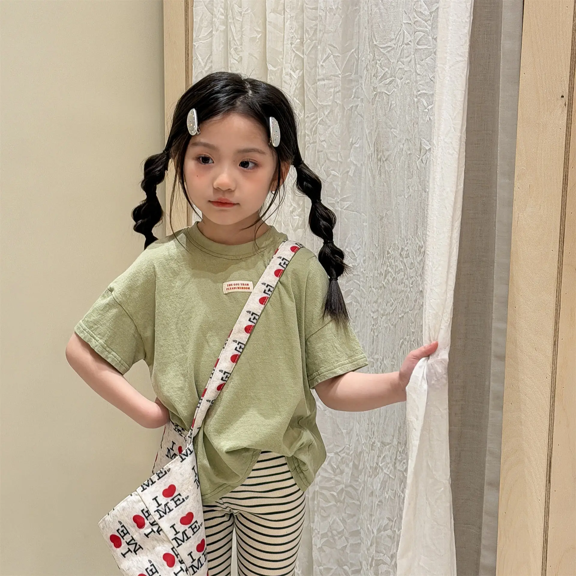 

2026 Summer New Children Short Sleeve T Shirts Cotton Girls Cute Letter Tee Baby Solid Casual Tops Kids Toddler Clothes