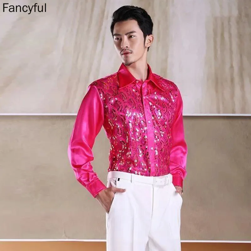 Performance Shirt 2023 New Men's Youth Host Chorus Dance Performance Clothing Stage Sequin Shirt For Male