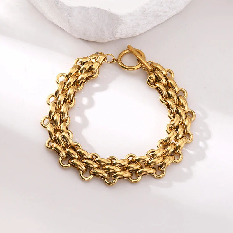 GANPUP 316L Edelstahl Wasserdicht Gold Farbe Metall Kubanische Kette Aussage Halskette Armband Set Charme Mode Schmuck Frauen – Detail 13