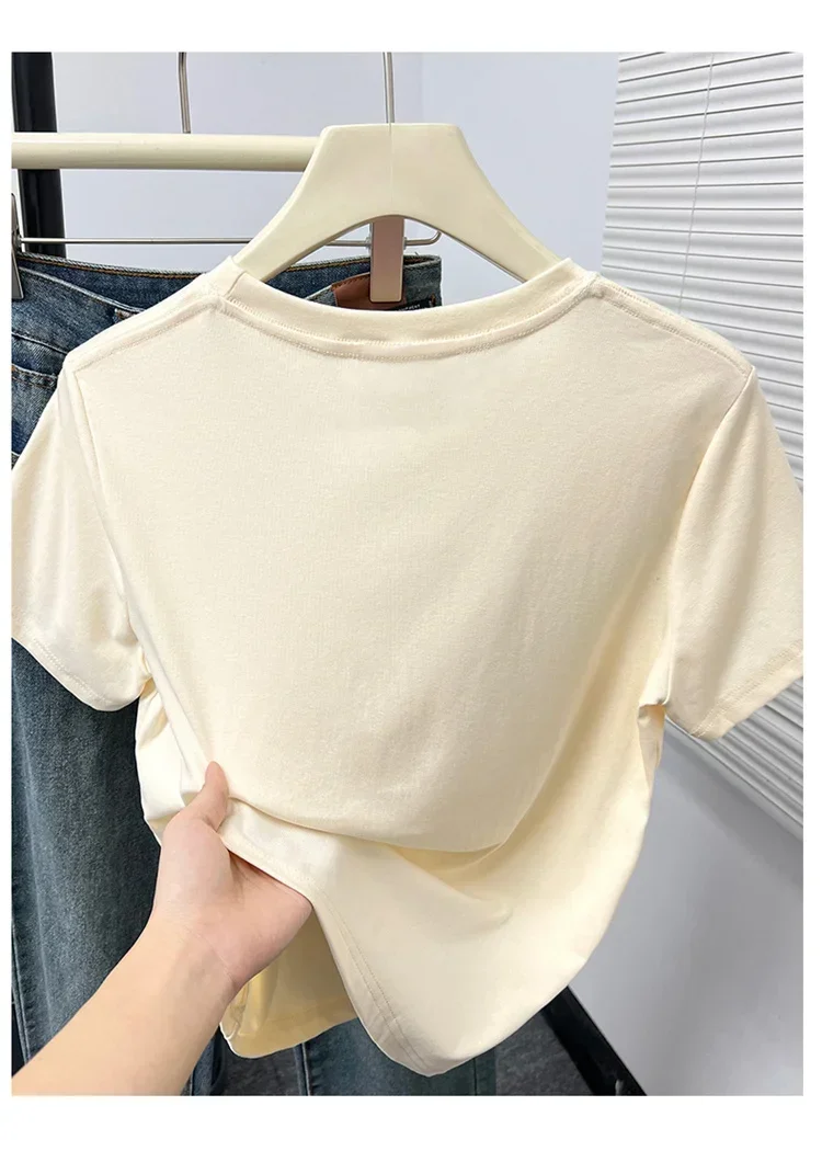2026 Sommer Neue Hochwertige Lässige T-Shirts Sexy Kurzarm Modischer Trend Einfarbige Damenkleidung Y2k Tops – Detail 18